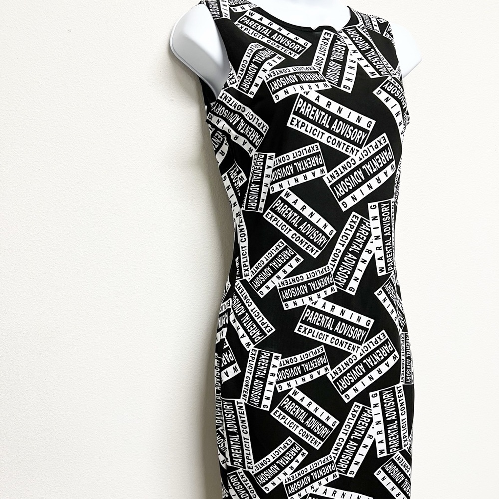 Chesley Womens 90s Y2K Black White Bold Print Bodycon Sleeveless Mini Dress - Picture 3 of 5